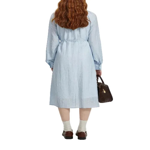 Blue O-neck midi dress with raglan sleeves