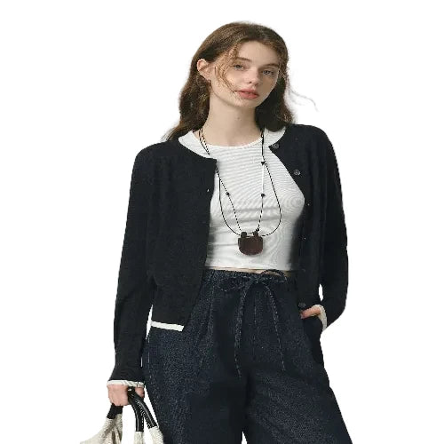 Contrast faux two piece cardigan for women