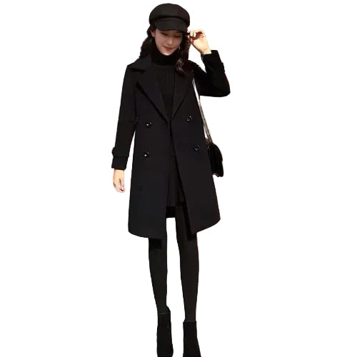 Elegant black extra-long coat for women