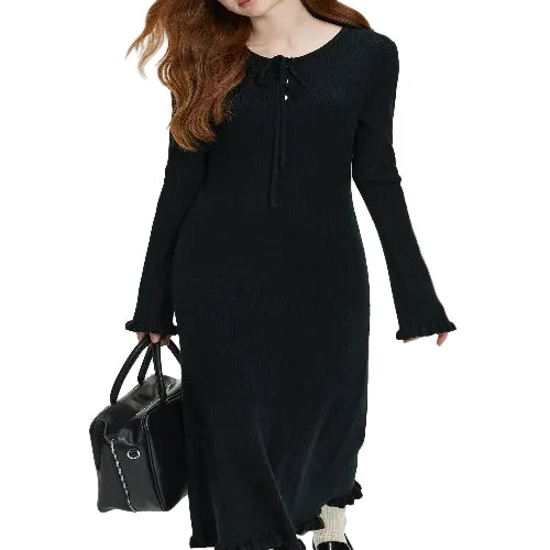 Elegant black knit dress for women