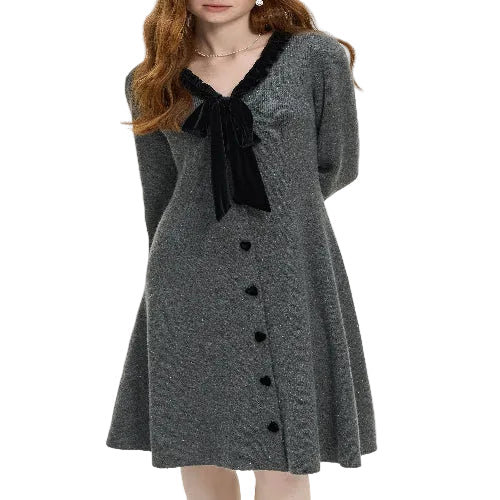 Elegant knit bow dress for women