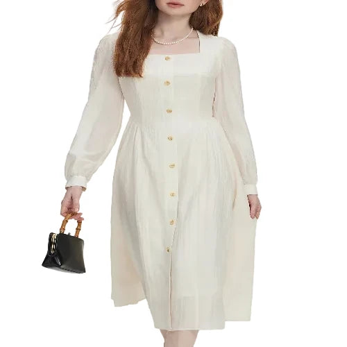 Elegant square neck A-line dress for women