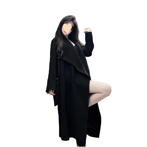 Extra-long black coat for women