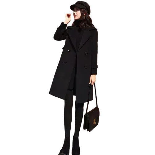 Extra-long women's black outerwear coat