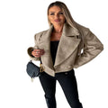 Light coffee cropped wool-style coat for women