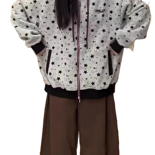 Light gray star print hoodie for women