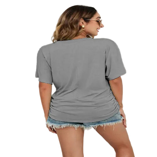 Long length women's ruched V-neck top