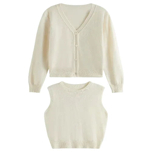 Long sleeve V neck cardigan sweater set