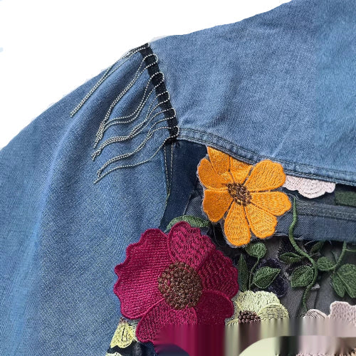 Long sleeve blue denim jacket with turn-down collar