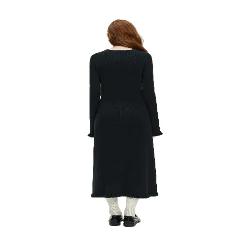 Long sleeve mid-calf black dress for women
