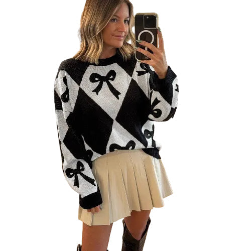 Loose fit women's bow knit sweater