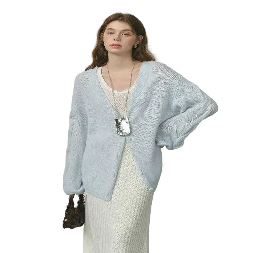 Loose fit women's knit cardigan sweater