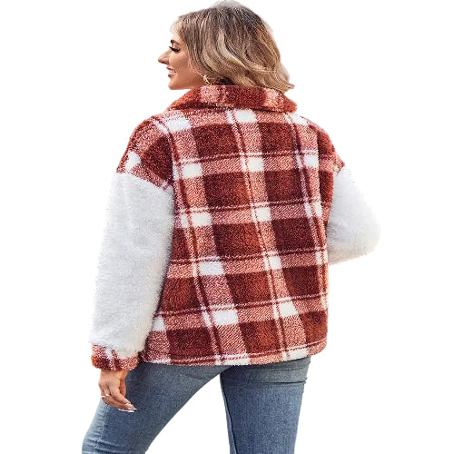 Plaid teddy jacket for women with long sleeves