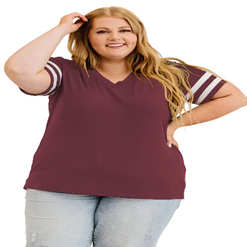 Plus size short sleeve striped tee for women