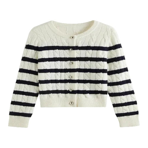 Regular fit striped cardigan for women