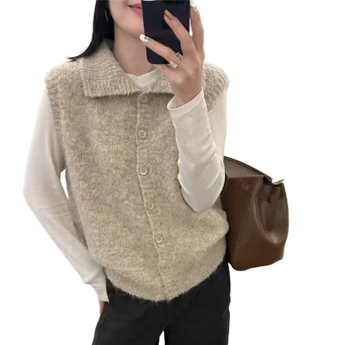Relaxed fit women's sleeveless knit vest