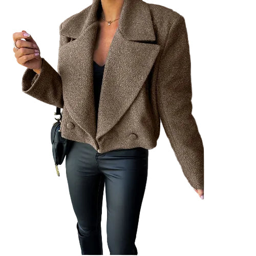 Short woolen coat for women with long sleeves