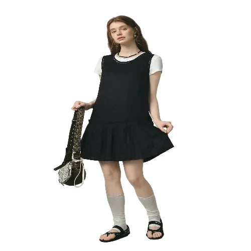 Sleeveless O-neck linen dress for women