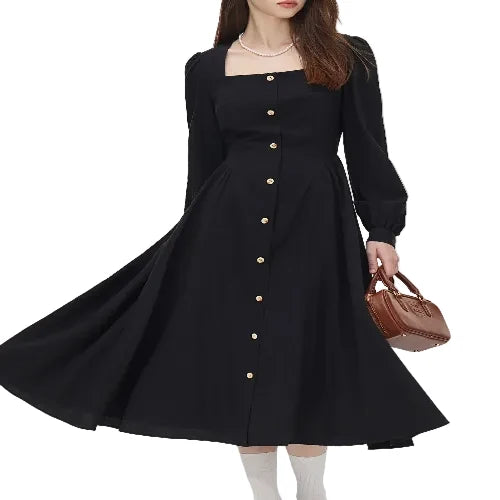 Slim fit A-line dress with square neckline