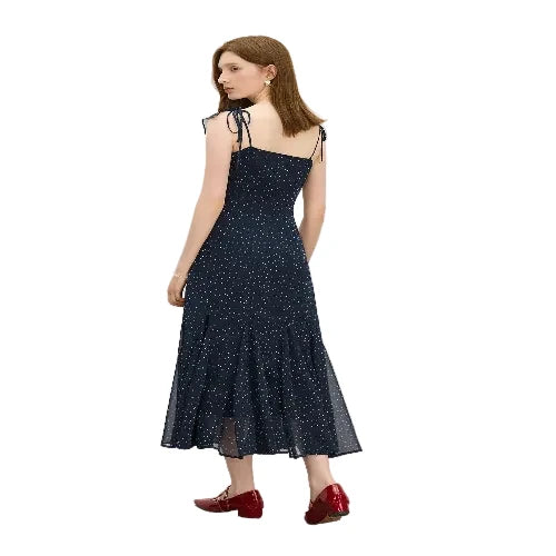 Strapless navy A-line midi dress
