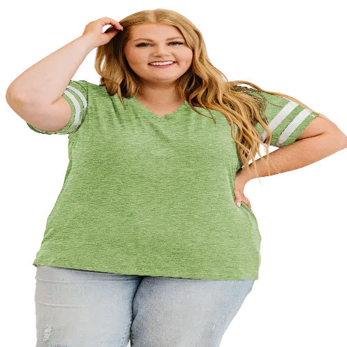 Woman wearing a green t-shirt 