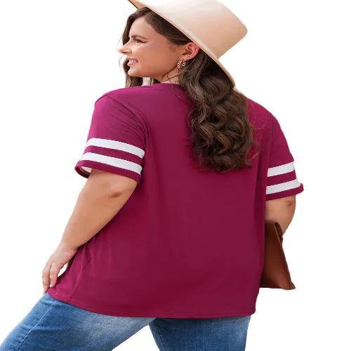 Woman wearing a maroon jersey 