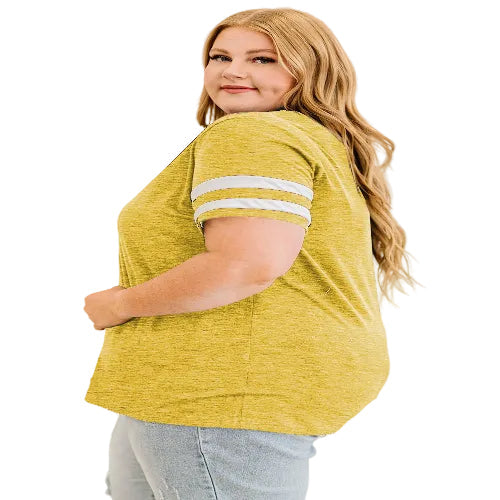 Woman wearing a yellow t-shirt 