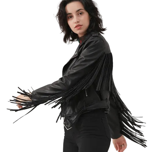 Women's PU leather fringe jacket
