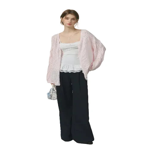 Women's V-neck alpaca wool blend cardigan