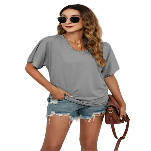 Women's V-neck side ruched T-shirt