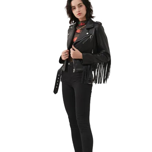 Women's belted PU leather jacket