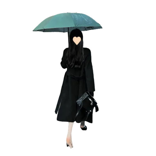 Women's black belted long sleeve coat