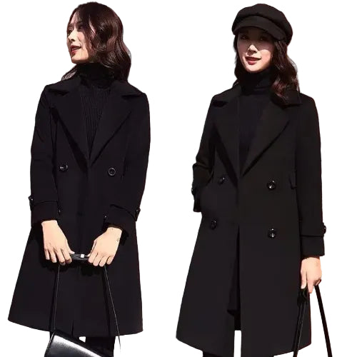 Women's black wool-style long coat