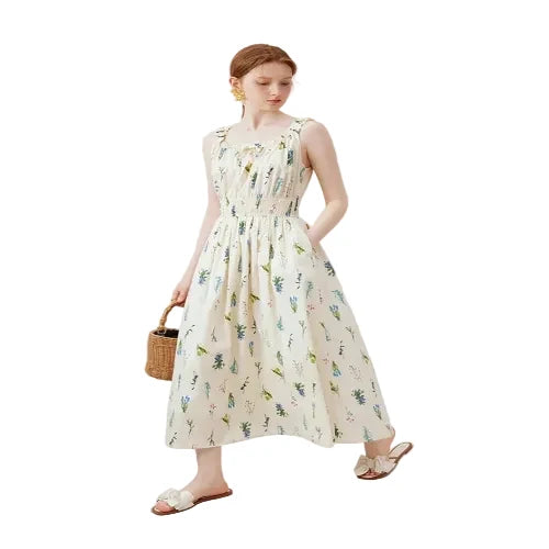 Women's casual sleeveless cotton midi dress