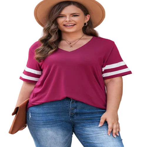 Women's casual striped top with V-neck