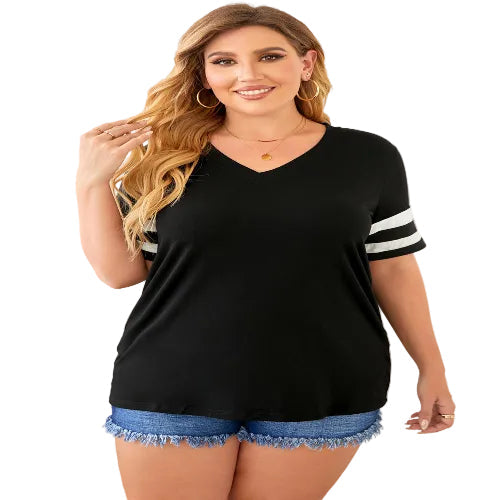 Women's chic striped V-neck top
