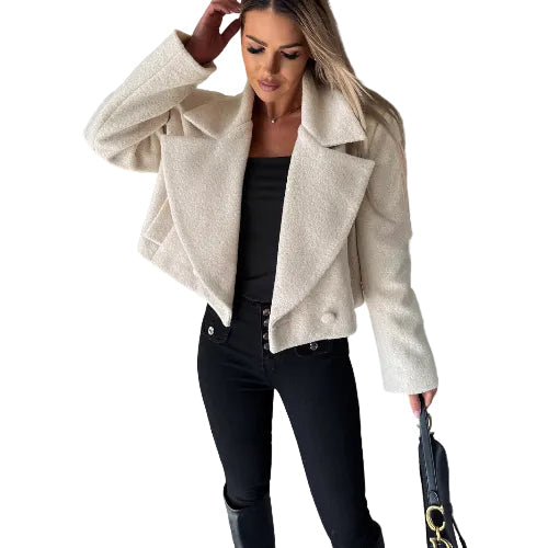 Women's cropped wool-style coat with blazer collar