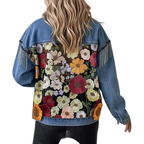 Women's denim jacket with lace panel detailing