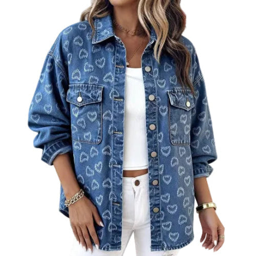 Women's heart jacquard denim jacket