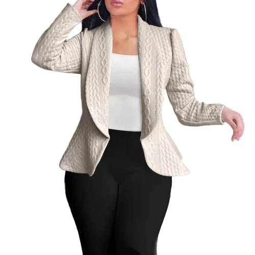 Women's khaki jacquard lapel coat