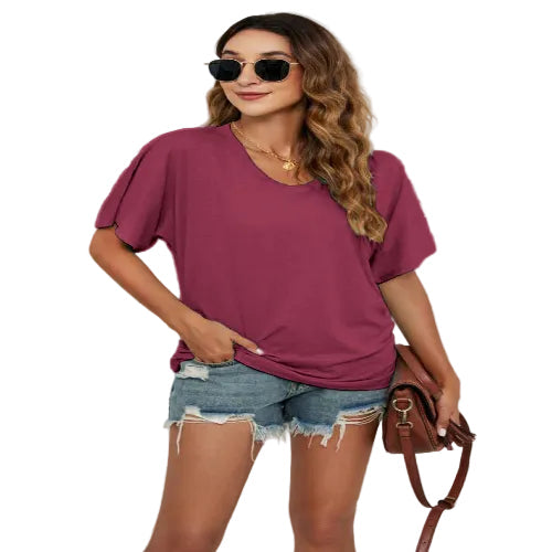 Women's long ruched short sleeve shirt