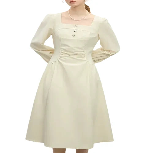 Women's long sleeve square neck midi dress