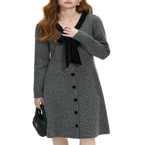 Women's mid-calf bow knit dress