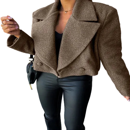 Women's minimalist short coat with blazer collar
