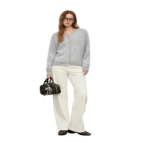 Women's pointed collar wool cardigan