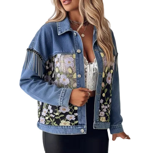 Women's regular fit floral denim jacket