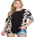 Women's rodeo cow print ribbed T-shirt