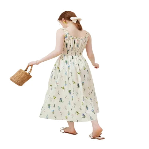Women's sleeveless floral cotton midi dress