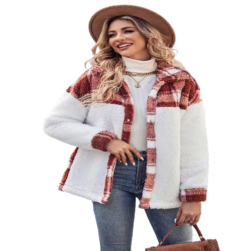 Women's soft polyester plaid jacket