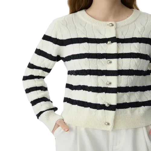 Women's striped button front knit cardigan